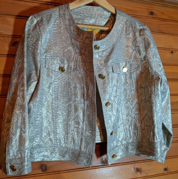 Ruby Rd. Jackets & Blazers - [ Ruby Rd. ] Women's Gold Metallic Snakeskin Jacket